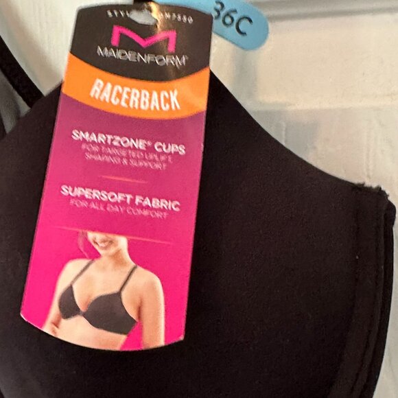 Maidenform Racerback Bra Black 36C DM7550 Smartzone Cups Supersoft Fabric New - Picture 2 of 7